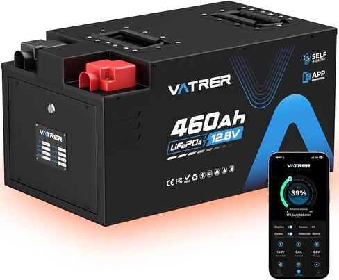 12.8V 460Ah Low Temp Cutoff LiFePO4 RV Battery, APP Monitoring, Built-in 300A BMS, Max. 3840W Load Power, 5880Wh Usable Energy, 5000+ Cycles Lithium Battery, Perfect for RV, Motorhomes in Kuwait