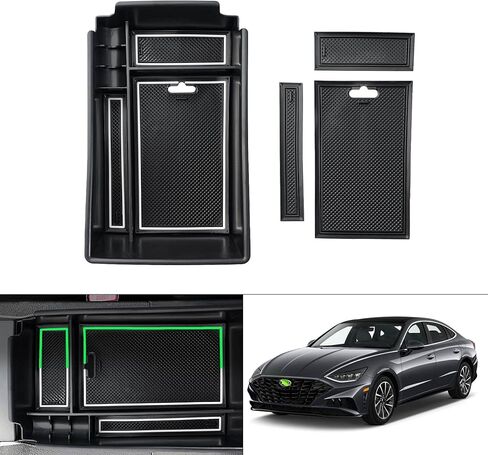 منظم وحدة التحكم في مركز Autorder Center لـ Hyundai Kona 2018-2021 2022 2023 ملحقات Armrest Storage Box Tracher Secondary مع 3 حصيرة ألوان (وليس لـ Kona EV) in Kuwait