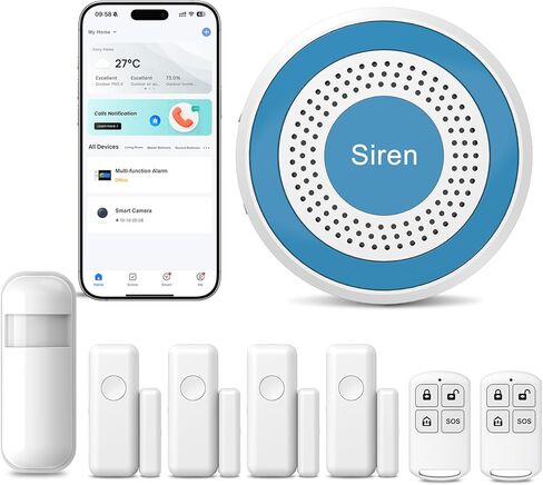 WiFi Door Alarm System, Wireless Alarm System 20 Piece Kit with Phone APP Alert Alarm Siren Door Window Sensor Motion Sensor Compatible with Alexa No Contract Ideal for Home, Garage, Apartment in Kuwait