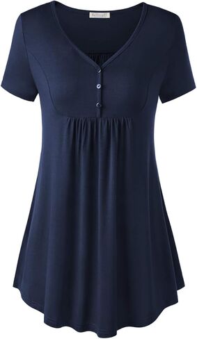 BAISHENGGT Women's V Neck Short Sleeve Buttons Pleated Flared Tunic Tops Grey - Peony XXL in Saudi Arabia