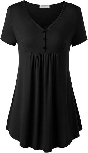 BAISHENGGT Women's V Neck Short Sleeve Buttons Pleated Flared Tunic Tops Grey - Peony XXL in Saudi Arabia