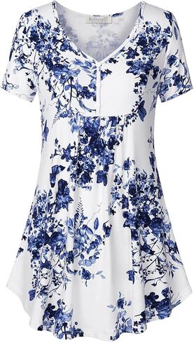 BAISHENGGT Women's V Neck Short Sleeve Buttons Pleated Flared Tunic Tops Grey - Peony XXL in Saudi Arabia