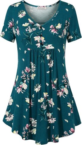 BAISHENGGT Women's V Neck Short Sleeve Buttons Pleated Flared Tunic Tops Grey - Peony XXL in Saudi Arabia