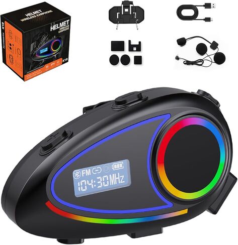 Bluetooth 5.4 Helment Intercome Headset 2 Pack - Range 1600ft ، RGB Light ، Assistant Assistant ، IP56 IP56 ، بطارية 1000 مللي أمبير في الساعة ، ومشاركة الموسيقى ، واتصال الهاتف المزدوج ، والإجابة التلقائية ، لركاب الدراجات النارية in Kuwait