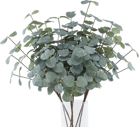 6pcs Artificial Eucalyptus Stems,16in Faux Silk Silver Dollars Eucalyptus Fake Greenery Plants for Home Party Wedding Decorations (Green) in Kuwait