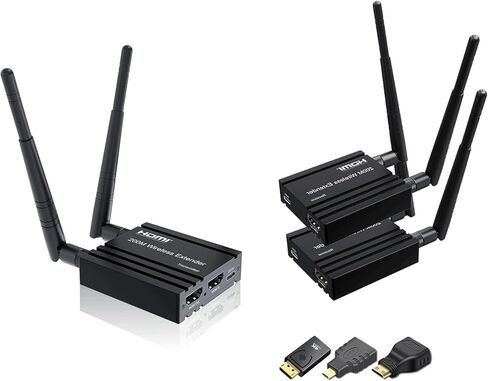 جهاز إرسال اللاسلكي اللاسلكي HDMI ومستقبل 4K ، جهاز إرسال واحد وأربعة أجهزة استقبال ، ناقل حركة لاسلكي طويل المدى 656 قدمًا/200 متر ، لعب سداد ، 2.4/5.8G للكمبيوتر الشخصي/الكمبيوتر المحمول لمراقبة/projector/HDTV in Kuwait