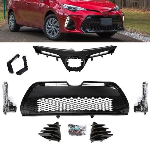 PENSUN Front Bumper Upper and Lower Grilles Fit for Toyota Corolla SE XSE 2017 2018 2019, Black Front Bumper Grill Assembly in Kuwait
