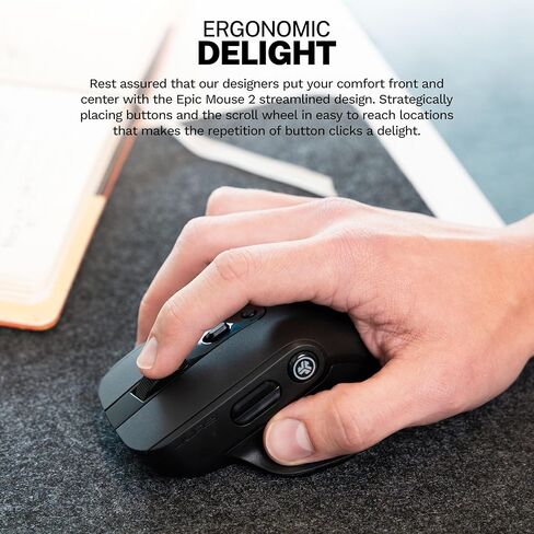 JLab Epic Wireless Mouse 2 ، الاتصال عبر Bluetooth أو USB Wireless Dongle ، تبديل متعدد الأجهزة ، حتى 3 أجهزة ، ملفات تعريف المستخدمين المخصصة ، تتبع قابل للتعديل ، الحجم الكامل ، (حزمة واحدة) in Kuwait