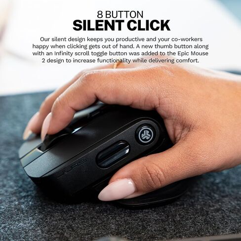 JLab Epic Wireless Mouse 2 ، الاتصال عبر Bluetooth أو USB Wireless Dongle ، تبديل متعدد الأجهزة ، حتى 3 أجهزة ، ملفات تعريف المستخدمين المخصصة ، تتبع قابل للتعديل ، الحجم الكامل ، (حزمة واحدة) in Kuwait