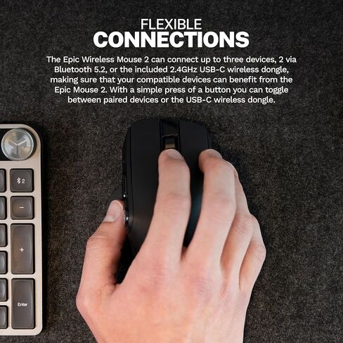 JLab Epic Wireless Mouse 2 ، الاتصال عبر Bluetooth أو USB Wireless Dongle ، تبديل متعدد الأجهزة ، حتى 3 أجهزة ، ملفات تعريف المستخدمين المخصصة ، تتبع قابل للتعديل ، الحجم الكامل ، (حزمة واحدة) in Kuwait
