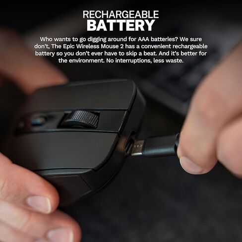 JLab Epic Wireless Mouse 2 ، الاتصال عبر Bluetooth أو USB Wireless Dongle ، تبديل متعدد الأجهزة ، حتى 3 أجهزة ، ملفات تعريف المستخدمين المخصصة ، تتبع قابل للتعديل ، الحجم الكامل ، (حزمة واحدة) in Kuwait