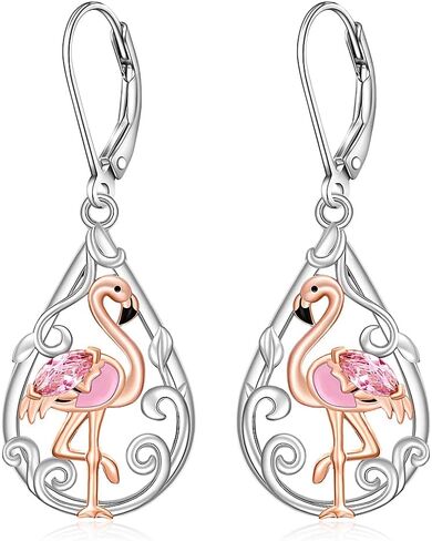 Pink Flamingo Earrings for Women Dangle Christmas Flamingo Earrings Sterling Silver Cute Bling Rose Gold Flamingo Jewelry Holiday Gifts in Kuwait