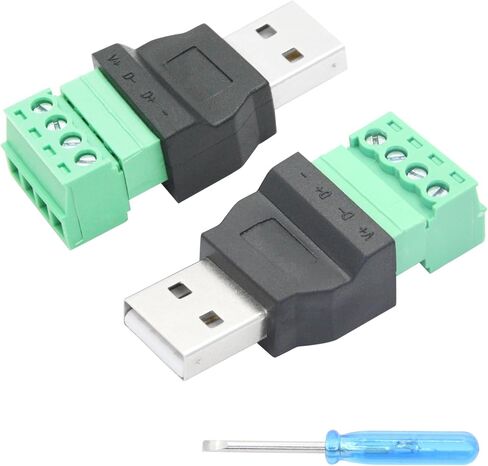 2pcs USB 2.0 A Female to 4 Pin Screw Terminal Adapter ، USB محول موصل الاتصال السريع بدون اتصال ، لشحن جهاز USB ونقل البيانات in Kuwait