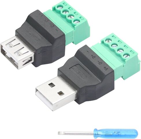 2pcs USB 2.0 A Female to 4 Pin Screw Terminal Adapter ، USB محول موصل الاتصال السريع بدون اتصال ، لشحن جهاز USB ونقل البيانات in Kuwait