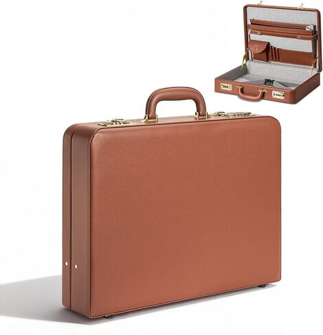 17.5x13.5x3.5 Inch Locking Briefcase - Dual Combination Lock Brief Case for Men, PU Leather Hard Case, Attache Case for Laptop Document Phone Passport, Black in Saudi Arabia