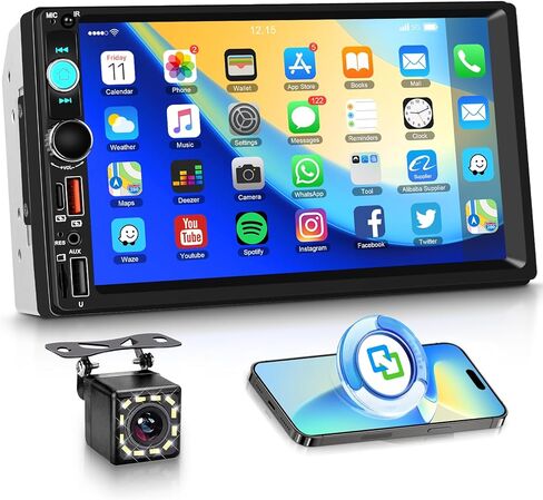 7 بوصة ستيريو ديرين دي الدين الراديو اللاسلكي Carplay Android Auto Touch Screen Bluetooth Mirror Link USB SD FM Multimedia Radio with Touring Wheel Control View View Camera Audio Care Audio in Kuwait