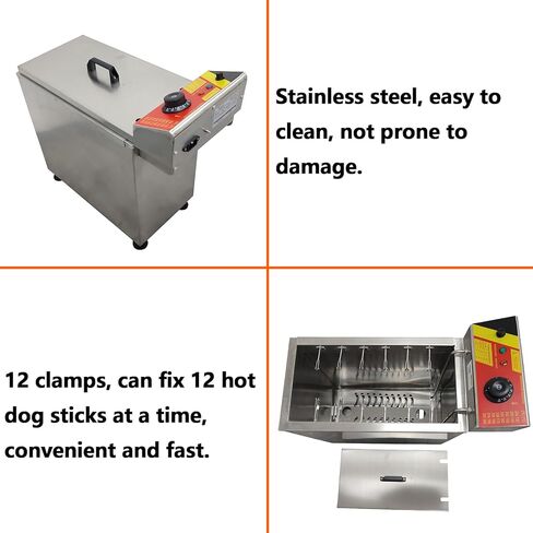 WYDDDARY Commercial Electric Hot Dog Frying Machine Automatic Cheese Sausage Hot Dog Sticks Fryer with 12 Hooks 140-392°F Adjustable Temperature 110V 1800W in Kuwait