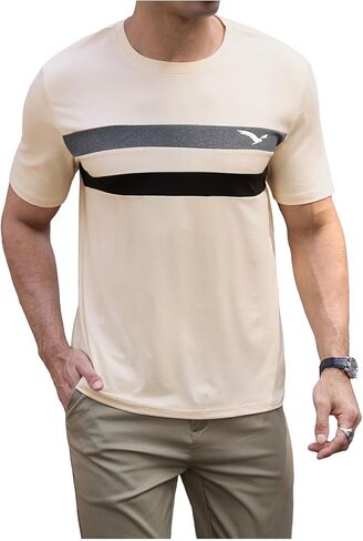 Men's Casual Regular Fit Striped Shirt Stylish Short Sleeve Crew Neck Summer Tee Shirts Going Out in Saudi Arabia