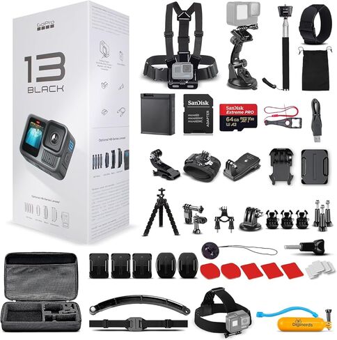 GoPro Hero13 (Hero 13) باللون الأبيض القطبي - كاميرا عمل مقاومة للماء مع فيديو 5.3k HDR ، 27 ميجابكسل صور ، 1/1.9 "مستشعر الصور ، البث المباشر ، كاميرا ويب + 64 جيجابايت ومجموعة إكسسوارات 50 قطعة - حزمة - حزمة in Saudi Arabia
