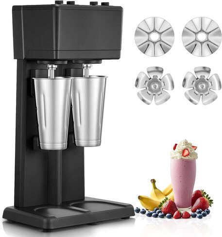 Milkshake Maker Machine, 375W x 2 Commercial Milk Shake Maker Mixer, Double Head Drink Mixer Blender Machine, 3-Speed Milkshake Blender with 2 x 27.7oz Stainless Steel Cups for Commercial in Saudi Arabia