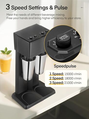 Milkshake Maker Machine, 375W x 2 Commercial Milk Shake Maker Mixer, Double Head Drink Mixer Blender Machine, 3-Speed Milkshake Blender with 2 x 27.7oz Stainless Steel Cups for Commercial in Saudi Arabia