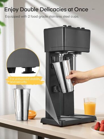 Milkshake Maker Machine, 375W x 2 Commercial Milk Shake Maker Mixer, Double Head Drink Mixer Blender Machine, 3-Speed Milkshake Blender with 2 x 27.7oz Stainless Steel Cups for Commercial in Saudi Arabia