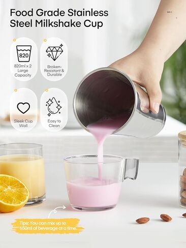 Milkshake Maker Machine, 375W x 2 Commercial Milk Shake Maker Mixer, Double Head Drink Mixer Blender Machine, 3-Speed Milkshake Blender with 2 x 27.7oz Stainless Steel Cups for Commercial in Saudi Arabia