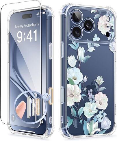GVIEWIN for iPhone 17 Pro Max Case with Screen Protector, Upgraded [Full Camera Protection][Non Yellowing]Floral Slim Shockproof Clear Women Phone Cover for iPhone 17 Pro Max 6.9"(Floratopia/Colorful) in Kuwait