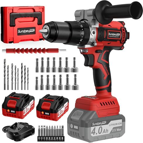 2V Cordless Hammer Drill - 1060in · presshlibl charblizing مجموعة من 2 × 4.0AH بطارية - 20+3 تدريبات بطارية عزم الدوران 2150 دورة في الدقيقة تدريبات الطاقة 1/2 "تشاك حفر كهربائي لحفر طوب خشب الحفر المعدن in Kuwait
