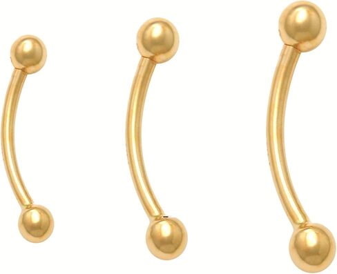 14k Real Solid Gold Plain Ball Curved Barbell Earring – 16guage Piercing Jewelry for Eyebrow, Lip, & Multiple Ear Piercings - Perfect for Minimalist Design - Sold as a Single in Kuwait