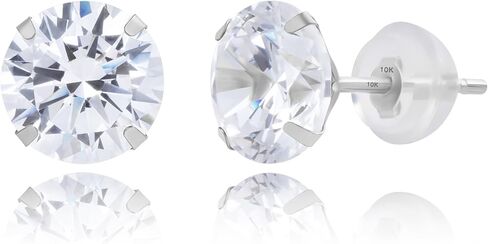 10k Solid Real Gold Martini Cubic Zirconia Earring Studs with Silicone Pushbacks | Anti-Tarnishing CZ Earrings | 5MM - 7MM | 1.5 to 4 Carat Total by MAX + STONE in Saudi Arabia