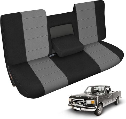 Truck Seat Cover Compatible with 1987-1991 Ford F150 Front Bench with Opening Armrest and Molded Headrest, Charcoal in Kuwait