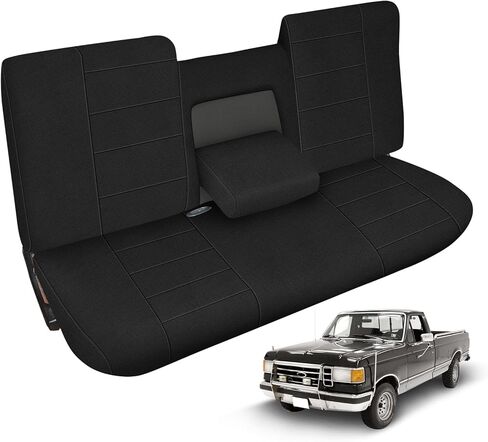 Truck Seat Cover Compatible with 1987-1991 Ford F150 Front Bench with Opening Armrest and Molded Headrest, Charcoal in Kuwait