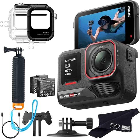حزمة Insta360 Ace Pro 2 Dive Bundle - كاميرا أكشن مقاومة للماء بدقة 8K تم تصميمها بالتعاون مع Leica، مستشعر رئيسي 1/1.3 بوصة، 8K30، شاشة قلاب 2.5 بوصة|تتضمن حقيبة غوص، مقبض عائم in Kuwait