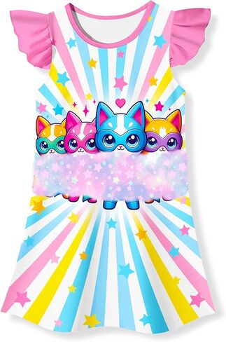 Girls Cute Super Animal Print Dress for 3-8 Years – Flutter Sleeve Casual Princess Outfit in Saudi Arabia