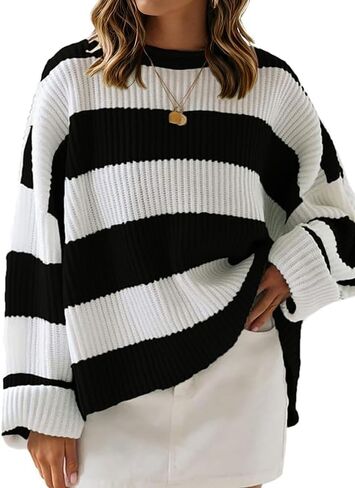 نساء مخطط للسيدات بولوفر طاقم الرقبة الخريف سترة شتاء لونج لونج بلوك الطائر in Kuwait