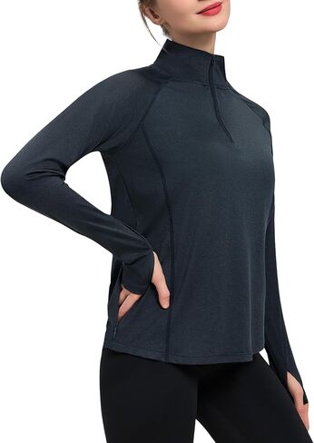 beroy Women's 1/4 Zip Shirts Pullover Long Sleeve Thumb Holes Workout Athletic Hiking Running Cycling Shirt with Pocket in Kuwait