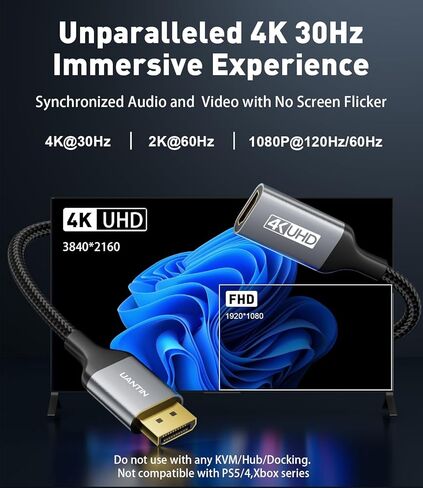 8K DisplayPort 1.4 to HDMI 2.1 Adapter with 4K 120Hz/ 8K 60Hz, Unidirectional DP to HDMI Cable Adapter, Display Port for AMD, NVIAID, Not Work with PS5/Xbox, No VRR Support in Kuwait