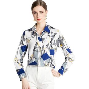 LAI MENG FIVE CATS Women's Shirt Floral Print Long Sleeves Button Down Casual Blouse Top in Saudi Arabia