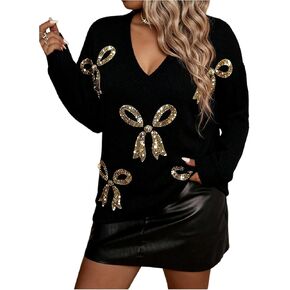 Gorglitter Women's Plus Size American Flag Sweater Vintage Long Sleeve Crew Neck Pullovers in Kuwait