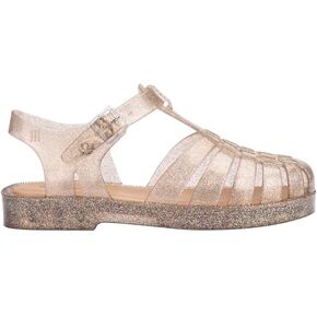 mini melissa Possession Jelly Sandal for Kids- The Iconic 90s Original Jelly Shoe, Fisherman’s Sandal with Adjustable Strap and Side Buckle for Girls, Beige Glitter, 4 in Kuwait