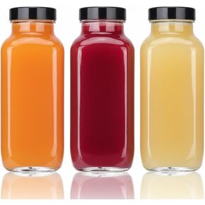 16 Pack 8 oz Glass Juice Bottles with Black Lids & Labels, Reusable Travel Juice Storage Containers, Clear Glass Drink Jars for Juicing, Water, Ginger, Wellness Shots - Leakproof, Dishwasher Safe in Saudi Arabia