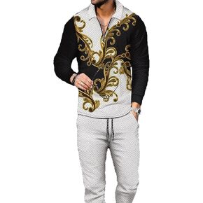 Men's Polo Track Suit Sets Long Sleeve Mens Outfits 2 Piece Fashion Sweatsuit Comfy Casual Set for Men in Kuwait