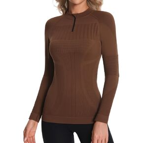 ATTRACO Long Sleeve Thermal Shirts for Women Zip Up Thermal Underwear Top Seamless Base Layer Cold Weather in Saudi Arabia