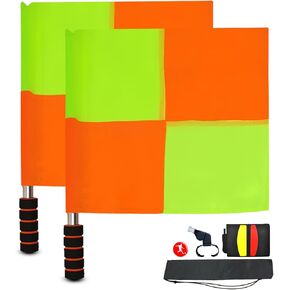 Soccer Referee Flags 2PCS with Checkered Linesman Flags, Red/Yellow Cards, Whistle, Flip Coin & Ref Notebook - Complete Assistant Referee Kit for Football Match in Kuwait