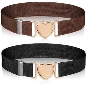 2pcs Girls Belt for Waist Size 15-30" Kids Elastic Belt Adjustable Toddler Heart Buckle Stretch Belts Fashion Waistband Heart-Shaped Metal Buckle Waist Belts for Boys Girls Pants Jeans Dress Decor in Kuwait
