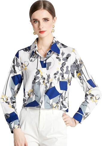 LAI MENG FIVE CATS Women's Shirt Floral Print Long Sleeves Button Down Casual Blouse Top in Kuwait