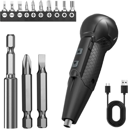 3.7V Cordless Electric Screwdriver Rechargeable portable Mini Rotary Home Gadget，Automatic Manual all in one with LED Light and USB- Type C Charging Cable White in Kuwait