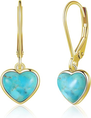 Heart Natural Turquoise Earrings for Women - Top AAA Grade, Hypoallergenic 925 Silver Leverback Dangle Earrings, Trendy Jewelry Gifts for Her in Kuwait
