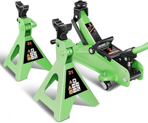 DNA MOTORING Low Profile Hydraulic Trolley Service/Floor Jack Combo with 2 Ratchet Jack Stands, 2 Ton (4000 lbs) Capacity, Purple, TOOLS-00476-PR in Saudi Arabia